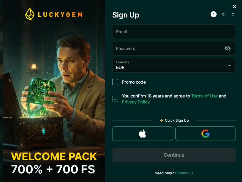 Luckygem Casino registreren